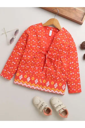 KiddoPanti Girls Ethnic Motifs Printed Pure Cotton Tie-Up Shrug