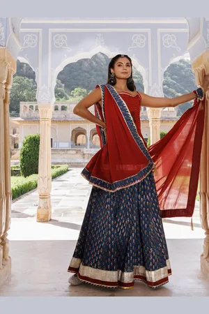 Jaipur Printed Block Print Pure Cotton Ready to Wear Lehenga & Blouse With Dupatta