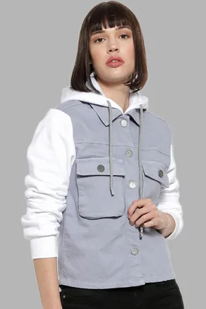 Campus Women Blue White Colourblocked Windcheater Outdoor Tailored Jacket