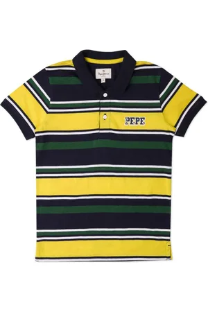 Pepe Jeans Boys Striped Polo Collar Regular Fit Cotton T-shirt