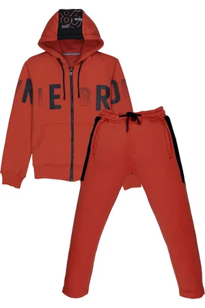 Status Quo Boys Orange & black Typography Printed Tracksuits