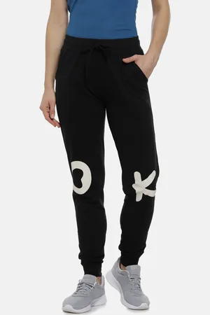 Campus Women Black & White Printed Track Pants