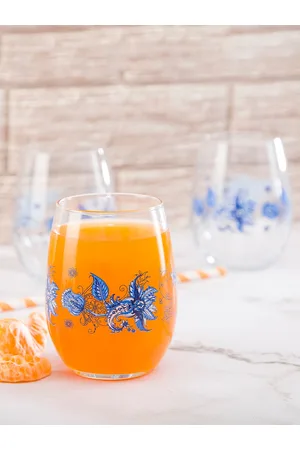 Pasabahce Transparent & Blue 6 Pieces Printed Water Or Juice Glasses 350ml Each