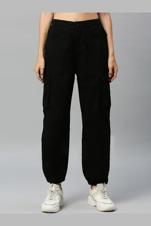 Mast & Harbour Women Black Slim Fit High-Rise Joggers Trousers