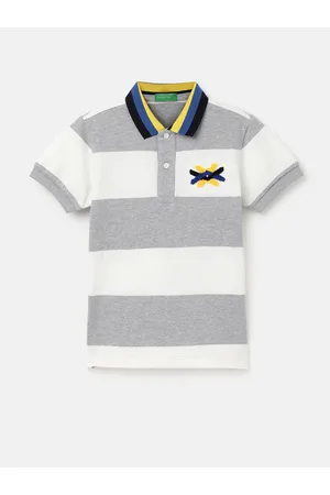 Benetton Boys Striped Polo Collar Pure Cotton T-shirt