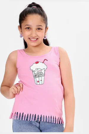 BONKIDS Girls Graphic Printed Sleeveless Cotton T-shirt