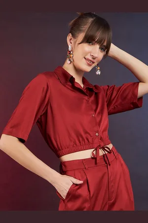 DressBerry Rust Shirt Style Crop Top