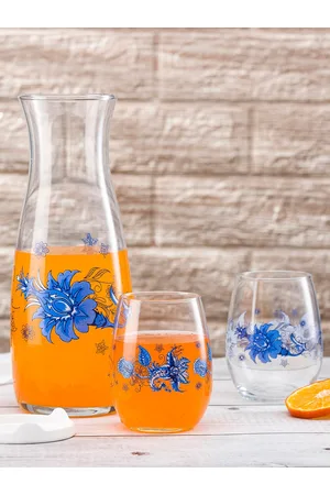 Pasabahce Transparent & Blue 3 Pieces Printed Glass Juice Set
