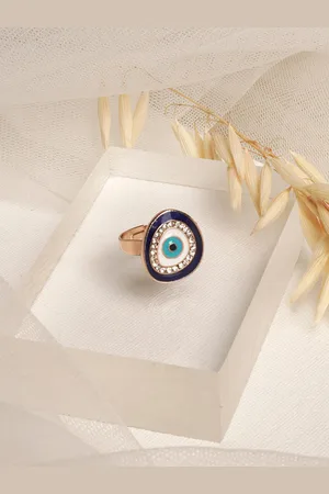 Joker & Witch Women Blue & White Rhinestones Studded Evil Eye Finger Ring