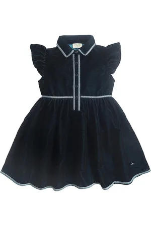 Cherry Crumble Girls Shirt Collar Flutter Sleeves Fit & Flare Dress