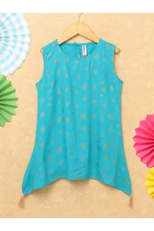 KiddoPanti Girls Ethnic Motifs Printed Asymmetric Kurta