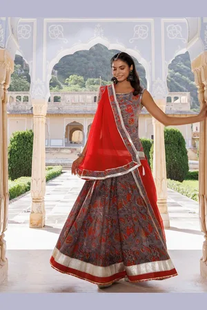Jaipur Floral Printed Pure Cotton Ready to Wear Lehenga & Blouse With Dupatta