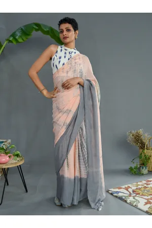Suta Peach-Coloured & Grey Tie & Dye Pure Cotton Saree