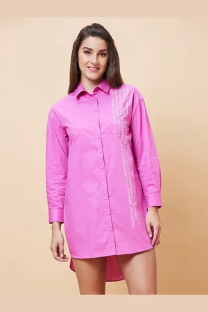 Globus Typography Printed Shirt Collar Cuffed Sleeves Pure Cotton Shirt Style Dress