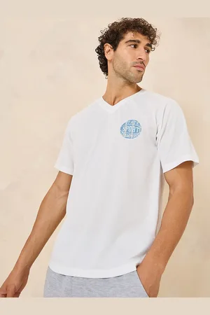 Styli White Mesh V Neck Oversized Badge T-Shirt