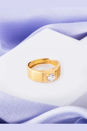 Zavya Men Gold-Plated CZ Studded Sterling Silver Finger Ring
