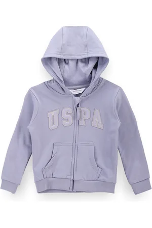 Ralph Lauren Girls Typography Printed Hooded Pure Cotton Open Front Sweatshirt