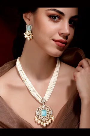 Rubans Gold-Plated Oceans Elegance Pearl Beaded & Stone-Studded Jewellery Set