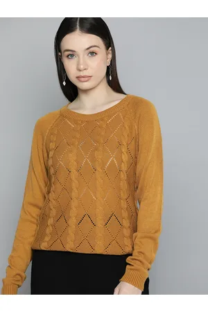 Chemistry Cable Knit Detailed Raglan Sleeves Open Knit Pullover