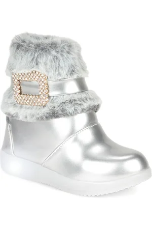Lil Lollipop Girls Mid Top Faux Fur Trim Winter Boots With LED Light