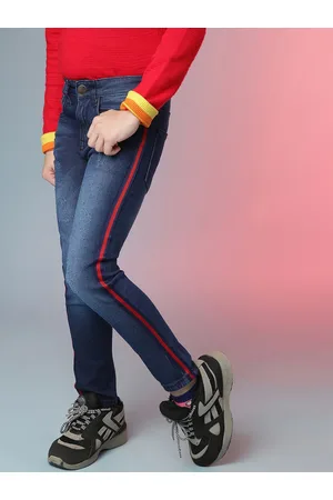 Instafab Boys Navy Blue Classic Slim Fit Low Distress Light Fade Jeans