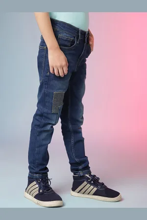 Instafab Boys Blue Classic Slim Fit Low Distress Light Fade Stretchable Jeans