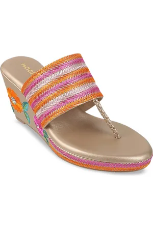 All Things Mochi Embroidered Open Toe Wedge Heels