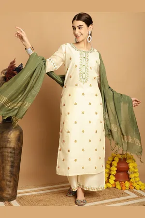 Tulsattva Floral Embroidered Regular Thread Work Kurta With Palazzos & Dupatta