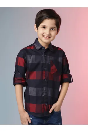Instafab Boys Black Classic Checked Casual Shirt