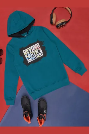 Pantaloons Boys Typography Printed Hooded Cotton Pullover