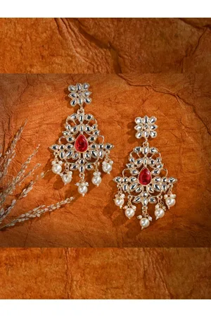 Asmitta Jewellery Gold-Plated & Red Contemporary Drop Earrings