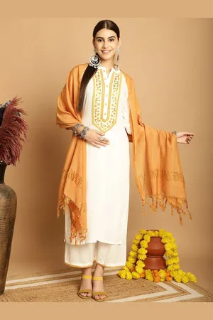 Tulsattva Ethnic Motifs Yoke Design Regular Thread Work Kurta With Palazzos & Dupatta