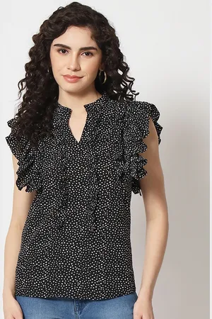 BEATNIK Abstract Printed Ruffles Regular Top