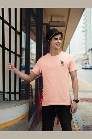 Mast & Harbour Mast Harbour Men Peach-Coloured Solid Round Neck Pure Cotton T-shirt