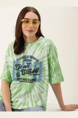 HARVARD Tie and Dye Printed Drop-Shoulder Sleeves Applique T-shirt