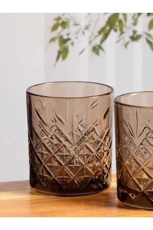 Pasabahce 4 Pcs Dark Grey Textured Timeless Whiskey Glasses-345ml Each