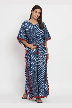 Aujjessa Geometric Printed Flared Sleeves Tie-Ups Pure Cotton Kaftan Maternity Dress
