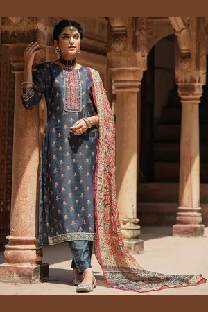 SCAKHI Ethnic Motifs Printed Chanderi Silk Straight Kurta With Trousers & Dupatta