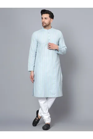 Latest Chikan Garments Vertical Striped Mandarin Collar Pure Cotton Kurta