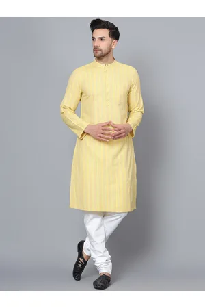 Latest Chikan Garments Vertical Striped Mandarin Collar Pure Cotton Kurta
