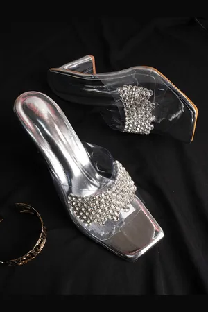 TRY ME Embellished Open Toe Party Block Heels