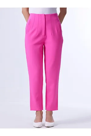 COVER STORY Women Fuchsia Slim Fit Cropped High-Rise Trouser