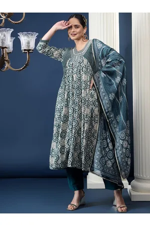 Bani Women Floral Printed Thread Work Empire Kurta With Trousers & Dupatta
