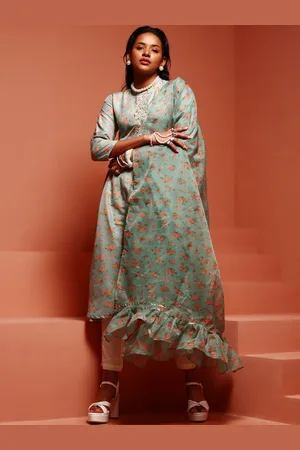 IMARA Floral Printed A-Line Regular Kurta with Trousers With Dupatta