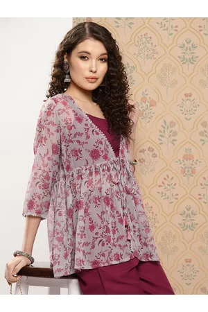 Janasya Women Solid Shoulder Straps Crop Top & Trousers with Floral Print Shrug