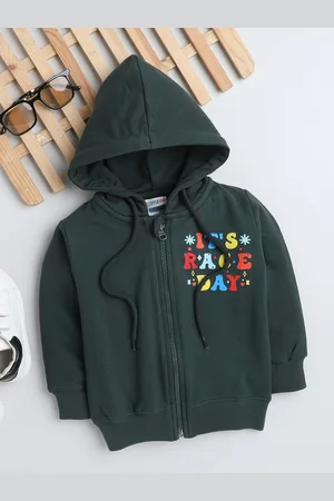 BUMZEE Boys Typography Printed Hooded Cotton Pullover