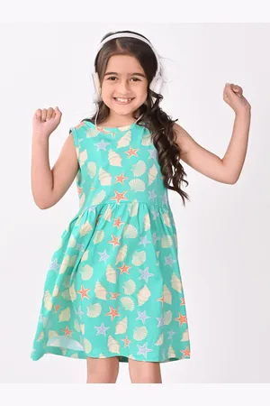 BONKIDS Girls Conversational Printed A-Line Cotton Dress