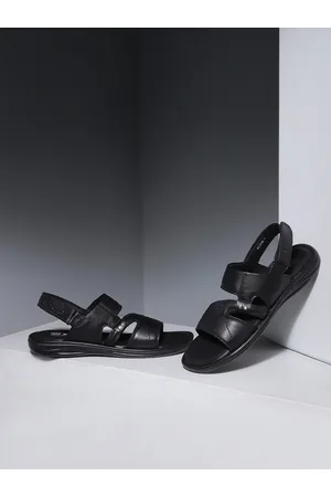 Red Chief Men Black Leather Comfort Sandals