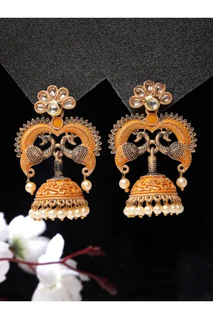 ADIVA Gold-Plated Peacock Shaped Jhumkas