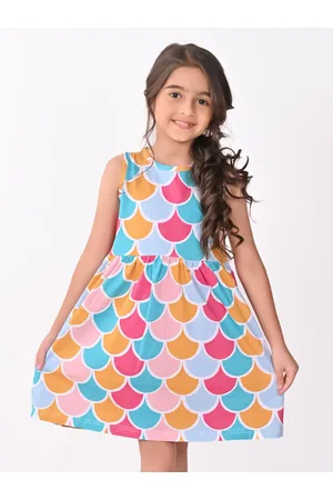 BONKIDS Girls Geometric Printed Fit & Flare Cotton Dress